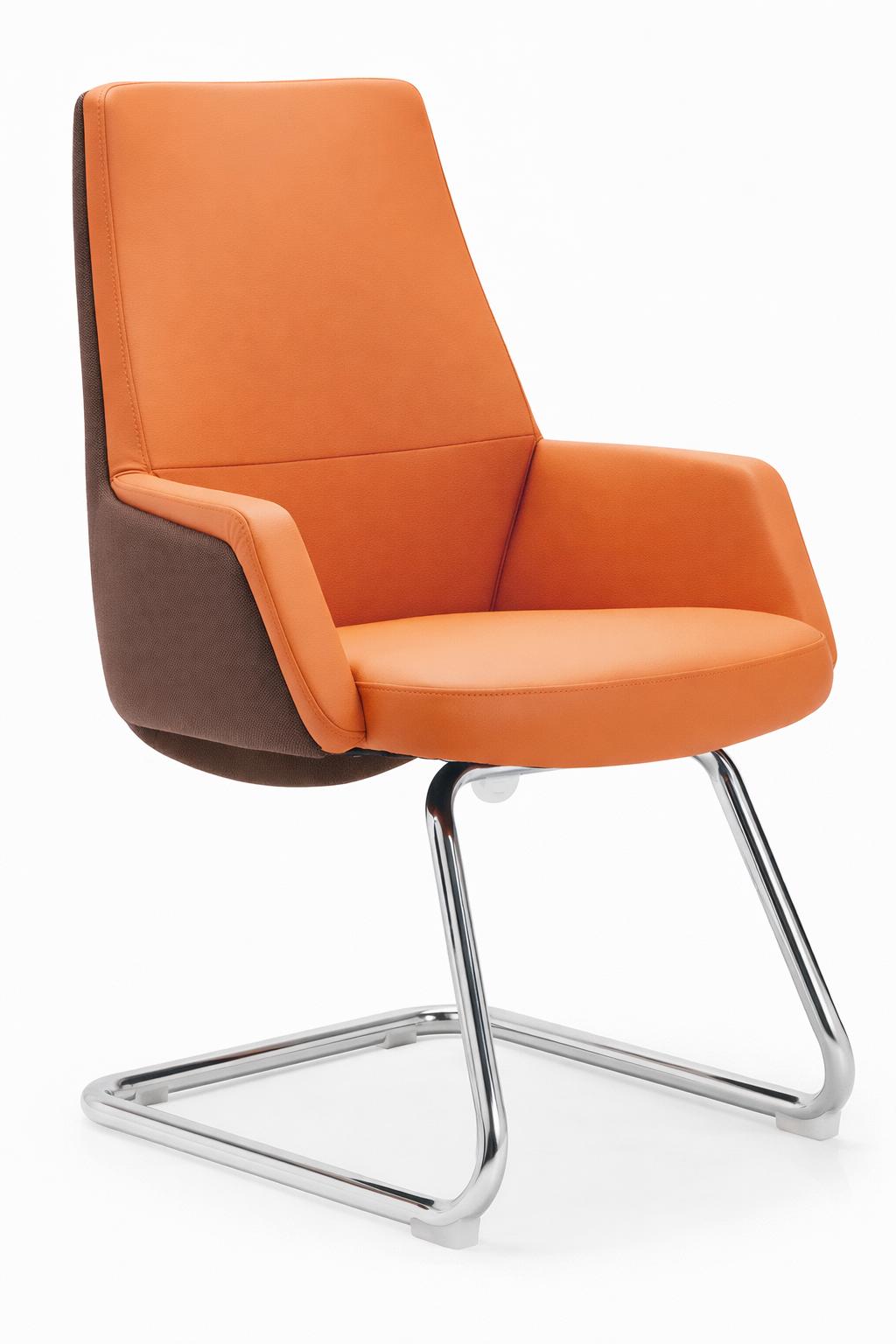 Ergonomischer Cantilever Sessel in Orange und Braun mit Chromgestell