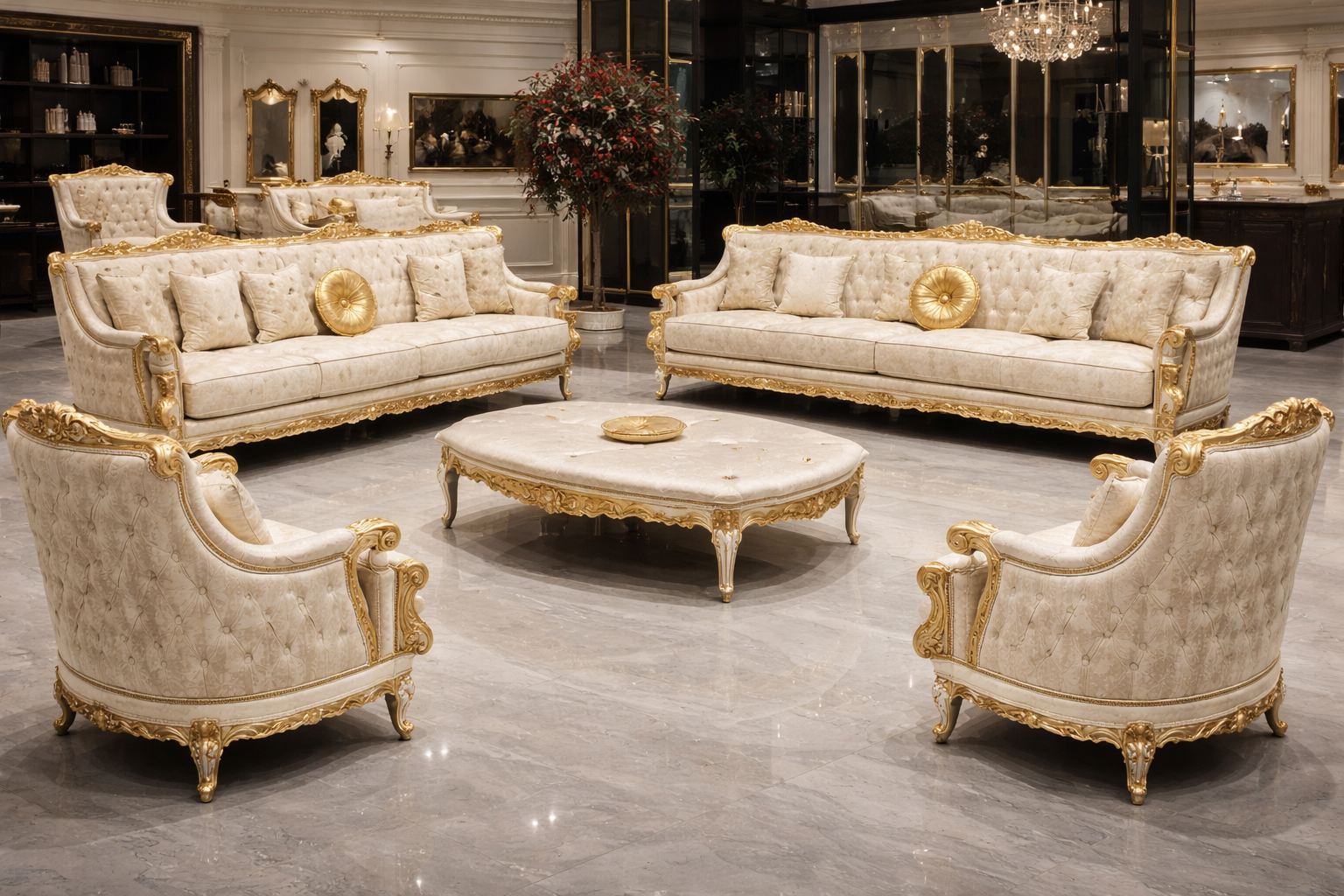 Klassisches Wohnzimmer-Set mit 3+3+1+1-Sitzern und Couchtisch