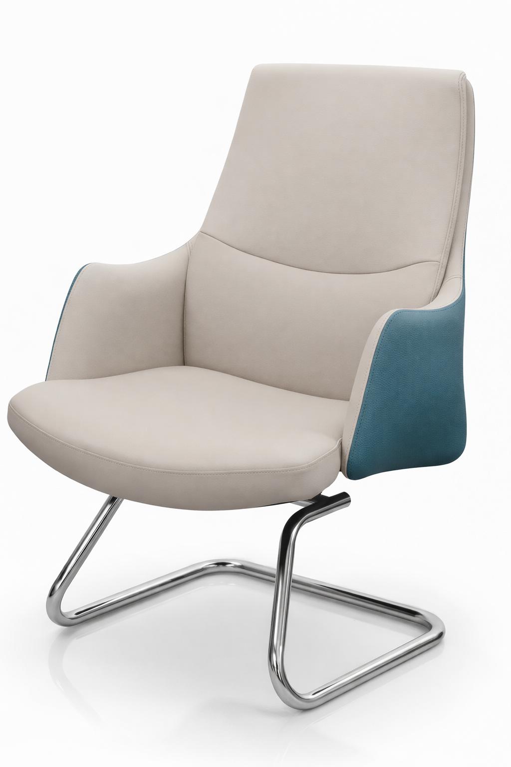 Ergonomischer Sessel mit Lederbezug in Beige und Blau auf Cantilever