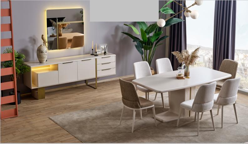 Esszimmer Set Tisch 6 Stühle Sideboard Spiegel Möbel Set