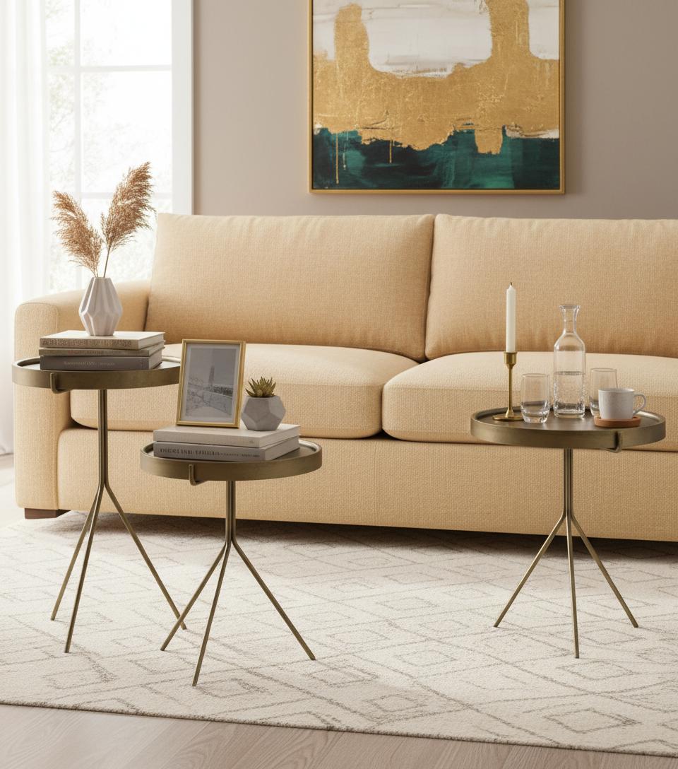 Rund Metall Wohnzimmer Komfort Elegant Beistelltisch Braun Bequem