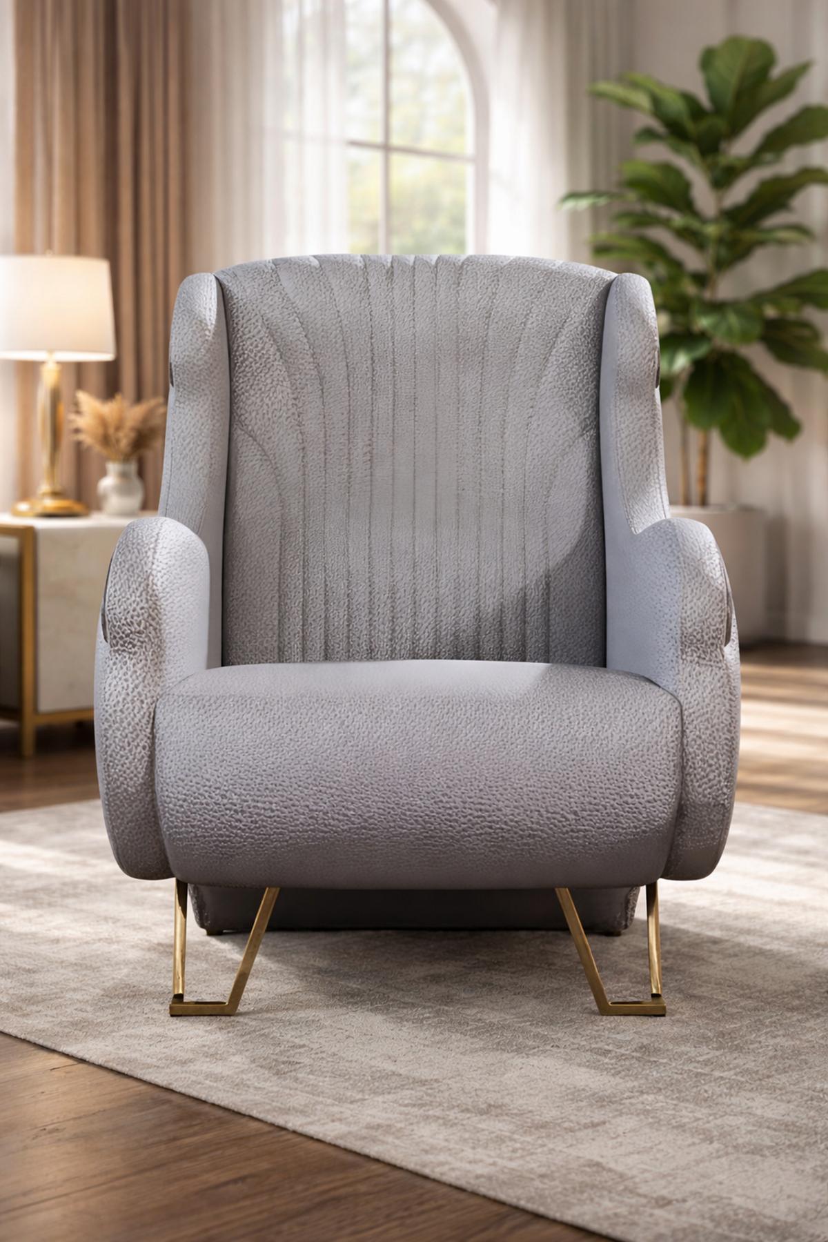 Grauer Designer Sessel Wohnzimmer Textilsessel Edle Polstermöbel