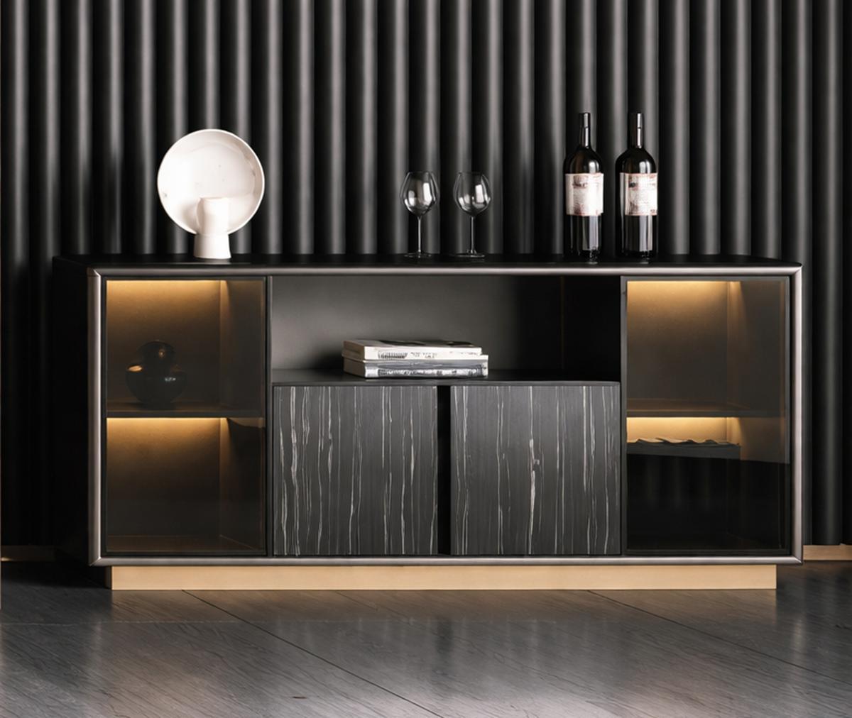 Schickes Schwarzes Sideboard Luxuriöse Ablagemöbel Edle Holzmöbel