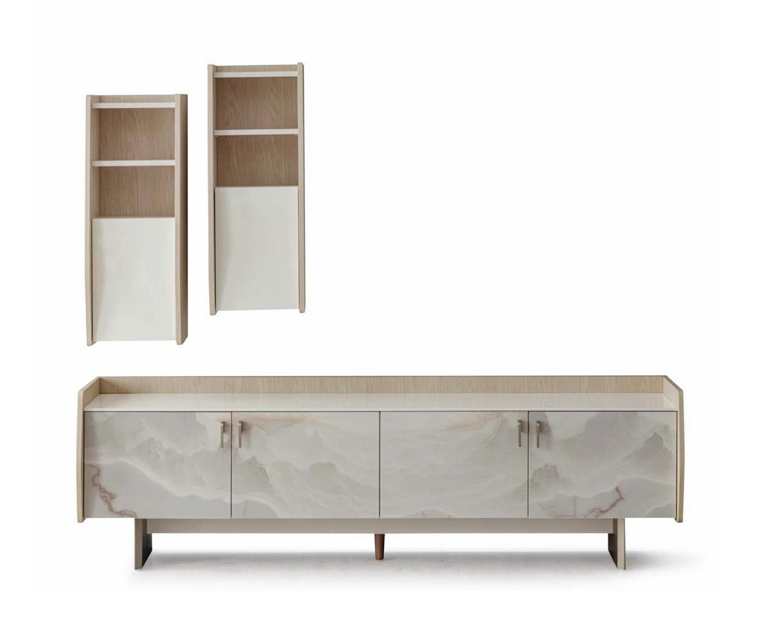 TV Unit Set Beige Moderner Stil Metallgestell Zwei Fächer Hängeschrank