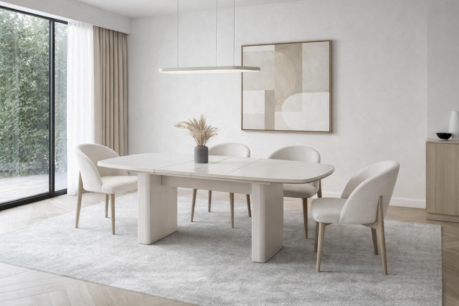 Stilvolles weißes Esszimmer-Set großer Esstisch 4 Stühle Esszimmermöbel