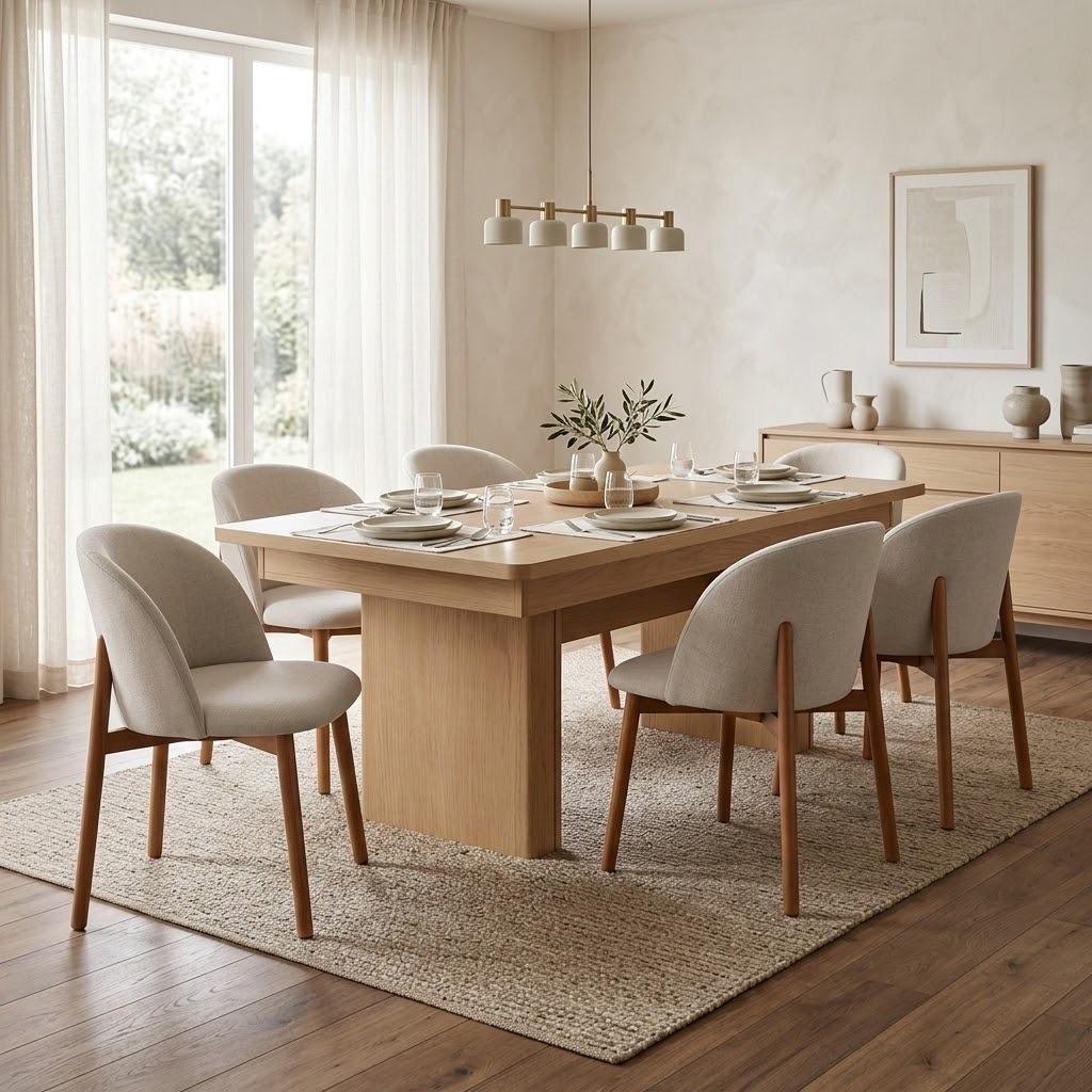 Braun-weißes Esszimmer-Set  großer Esstisch  gepolsterte Stühle 7 tlg