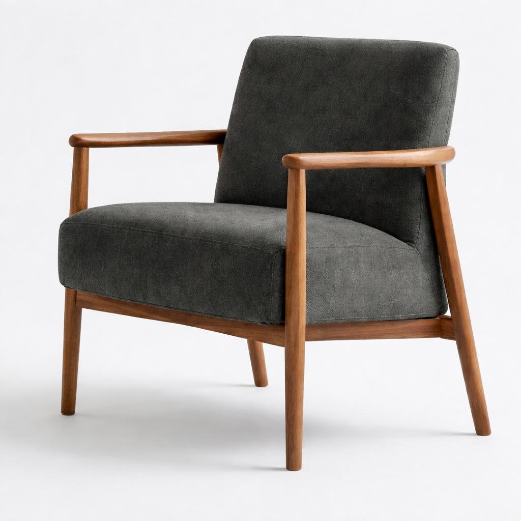 Gepolsterter Designer-Sessel mit Holzrahmen und Stoffbezug Grau