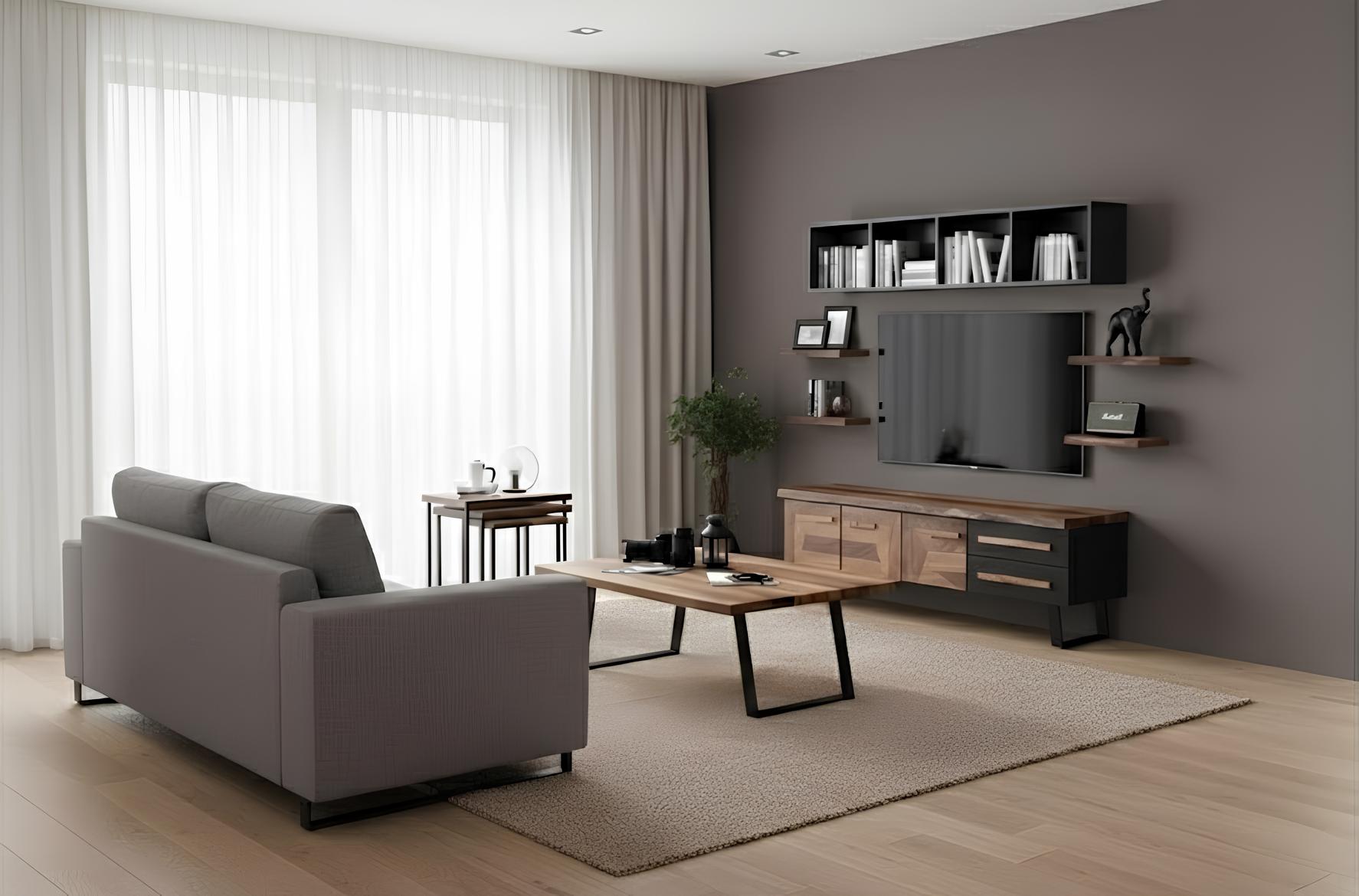 TV-Board Couchtisch Satztische Wohnzimmer Stil modern Farbe braun neu