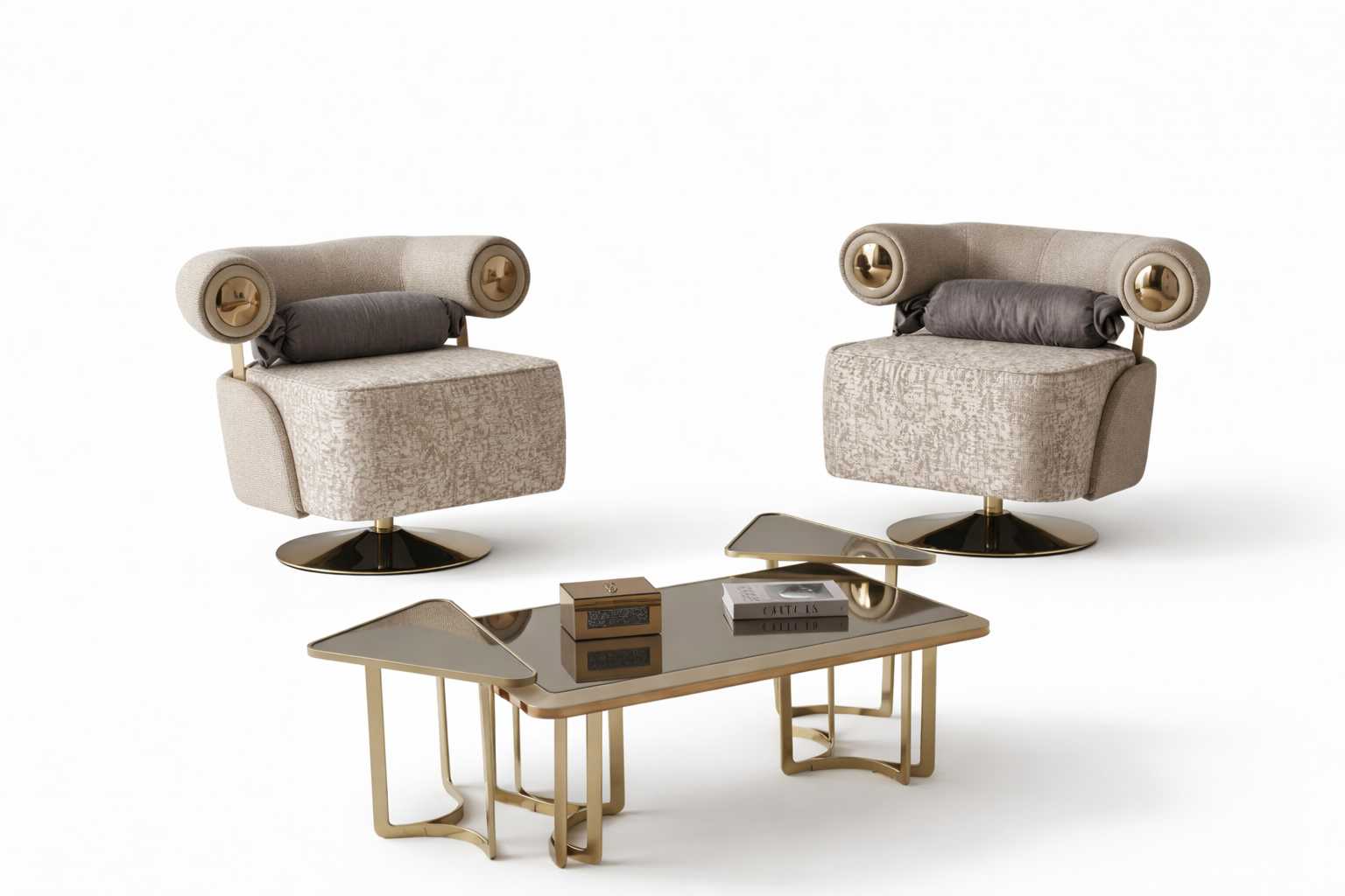 Wohnzimmer Set: 1+1-Sitzer, Couchtisch , 2x Beistelltische – 5tlg