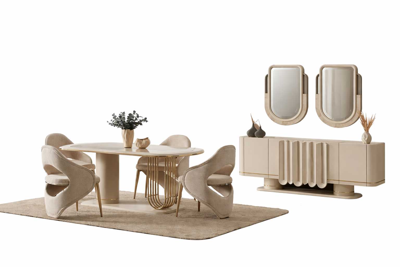 Luxuriöse Essgruppe Edler Esstisch 4x Polsterstühle Schickes Sideboard