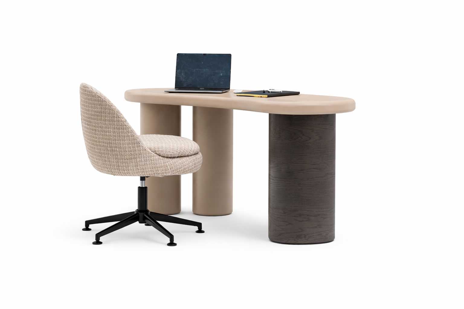 Schreibtisch Holz Beige mit Komfortabler Stuhl Eleganter Modernem Design