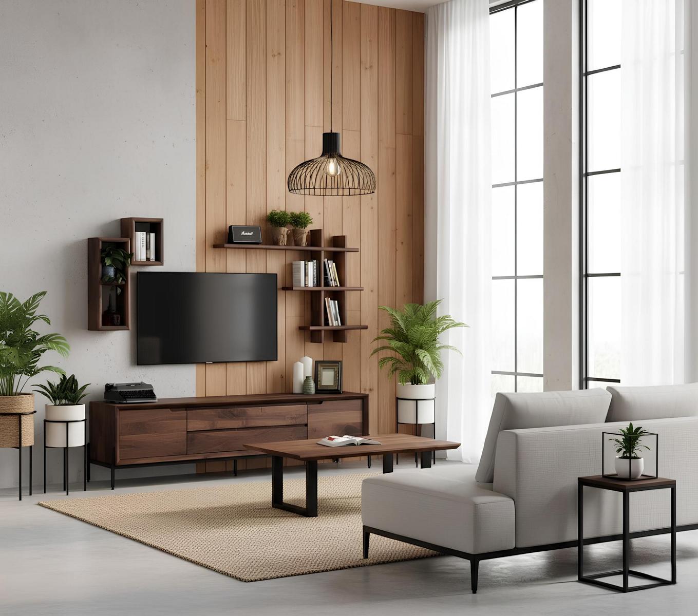 TV Board Couchtisch Wohnzimmer Stil modern Farbe braun neu Holz geräumig
