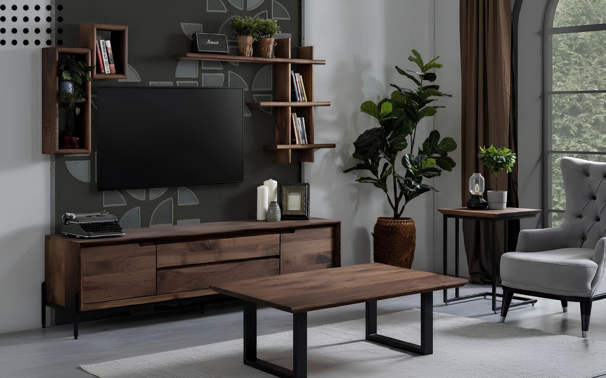 TV Board Couchtisch Beistelltisch Wohnzimmer Stil modern Farbe braun