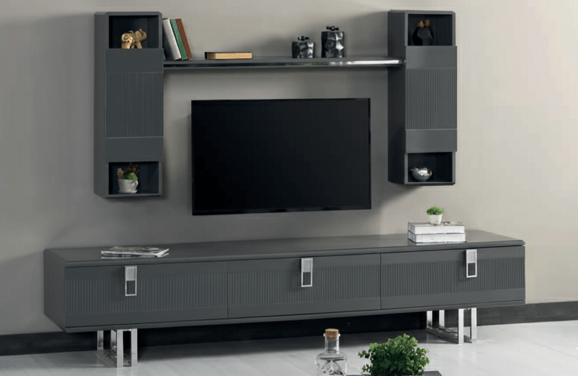 Modernes Wohnzimmer Set mit TV-Lowboard und Wandmodul, 2-teilig.