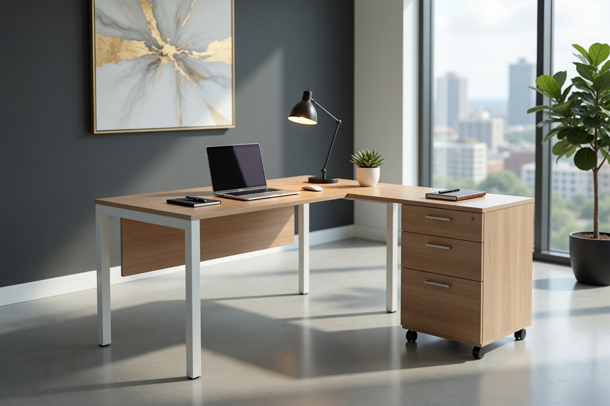 Büro Schreibtisch Modern Holzoptik Tisch Stabil Metall