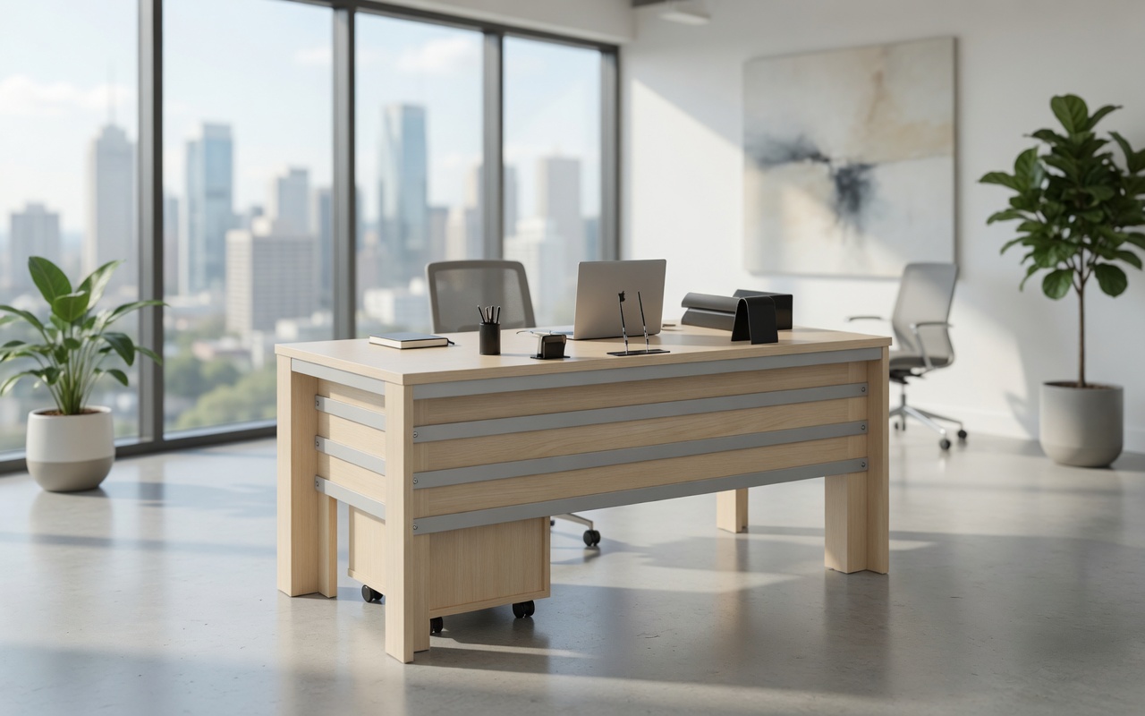 Schreibtisch Holz Metall Mit Tumba Rollcontainer Modern Büro