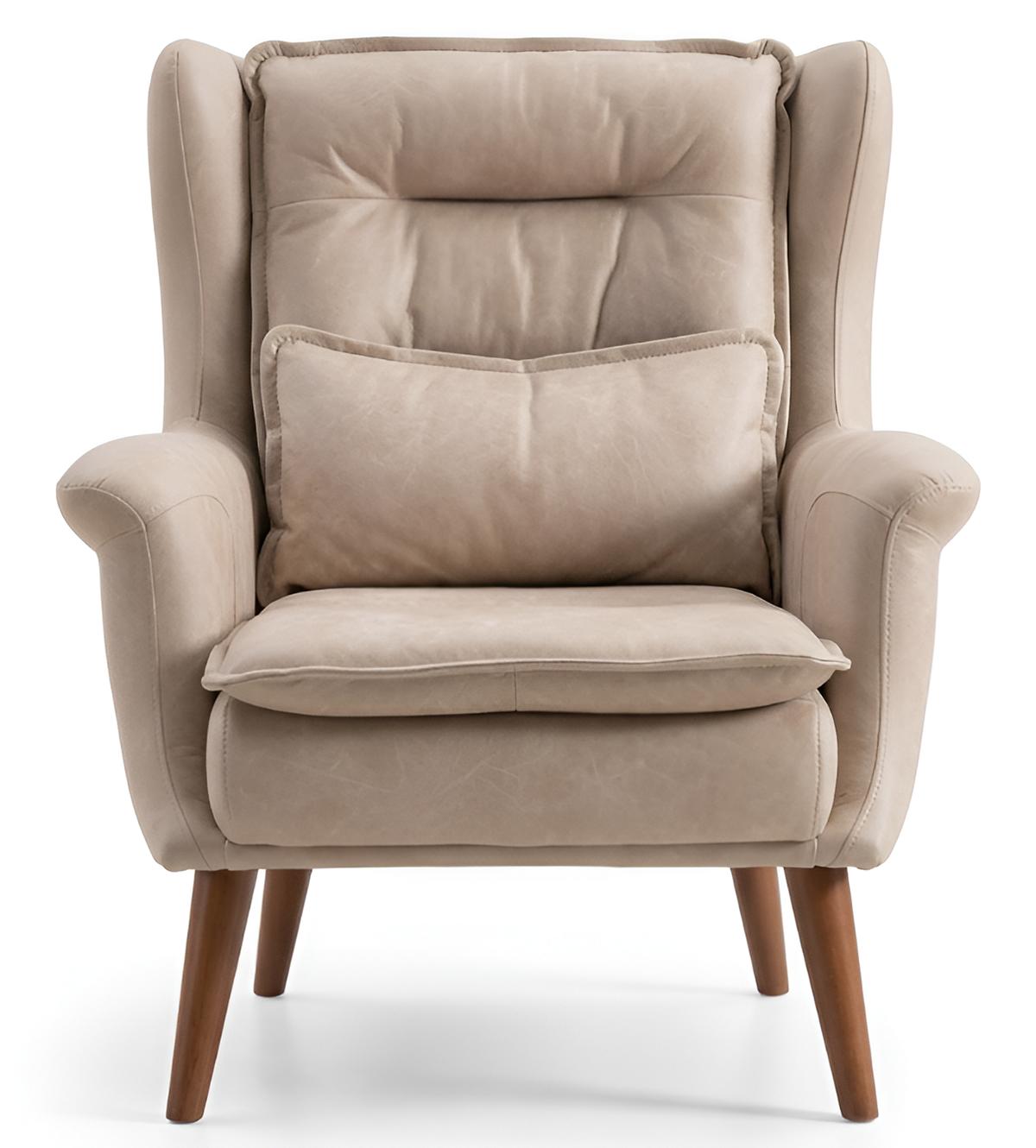 Sessel Leder Beige Moderner Stil Minimalistisch Holzelemente