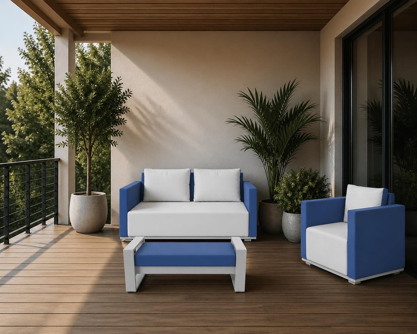 Sofa Sessel Couchtisch blau weiß bequem Kunstleder modern neu