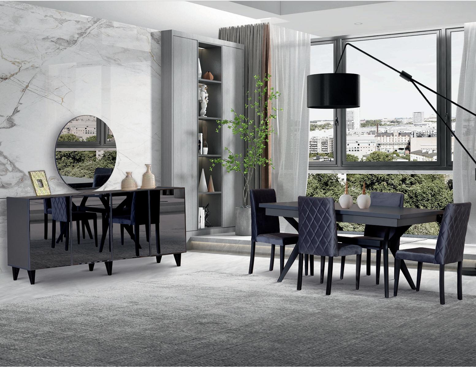 Esszimmer-Set Modern Schwarz Tisch + Sideboard Klassisch Baum