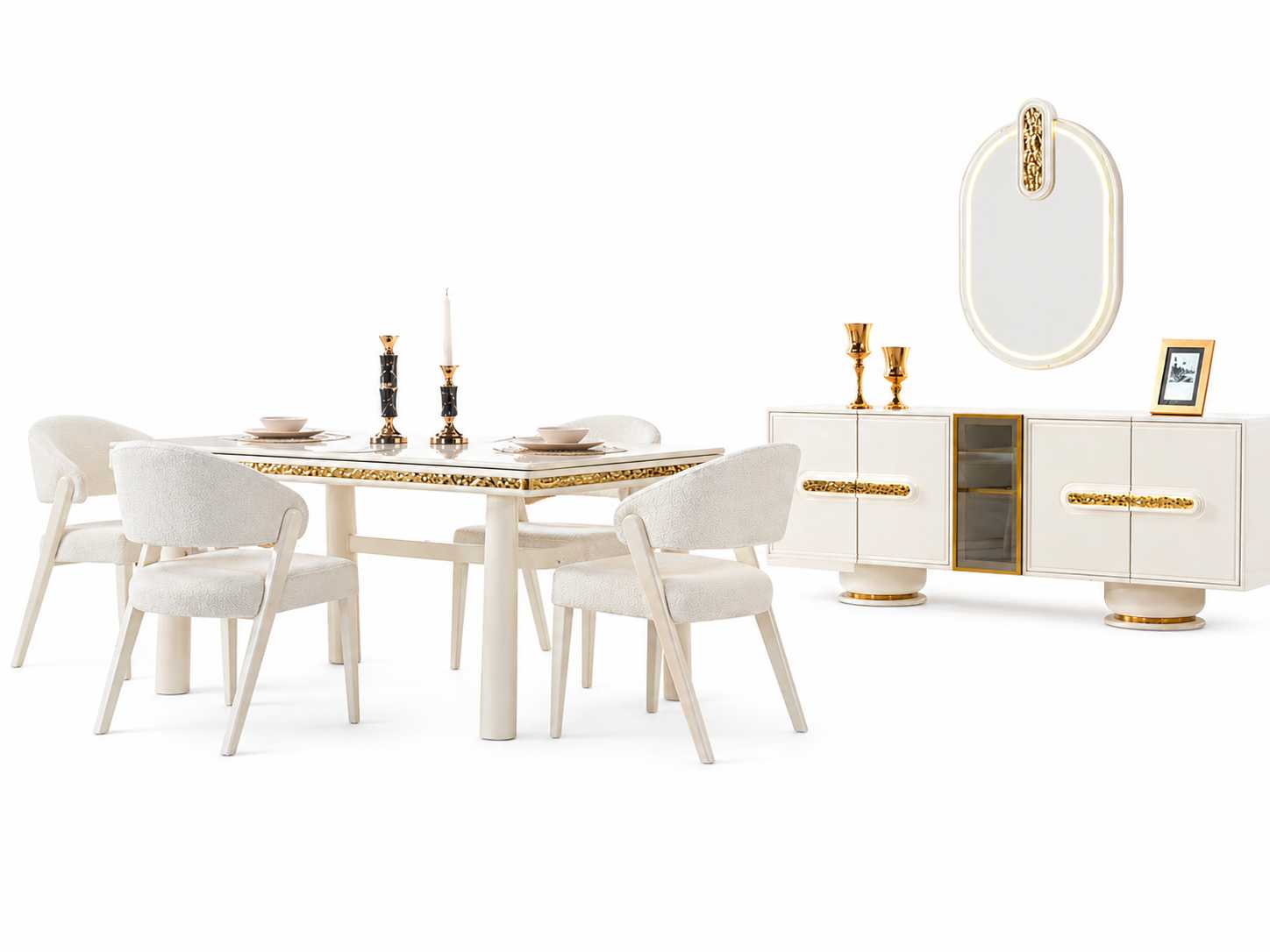 Esszimmer Set Esstisch Komplett 4x Stühle Holzmöbel Sideboard Luxuriöses