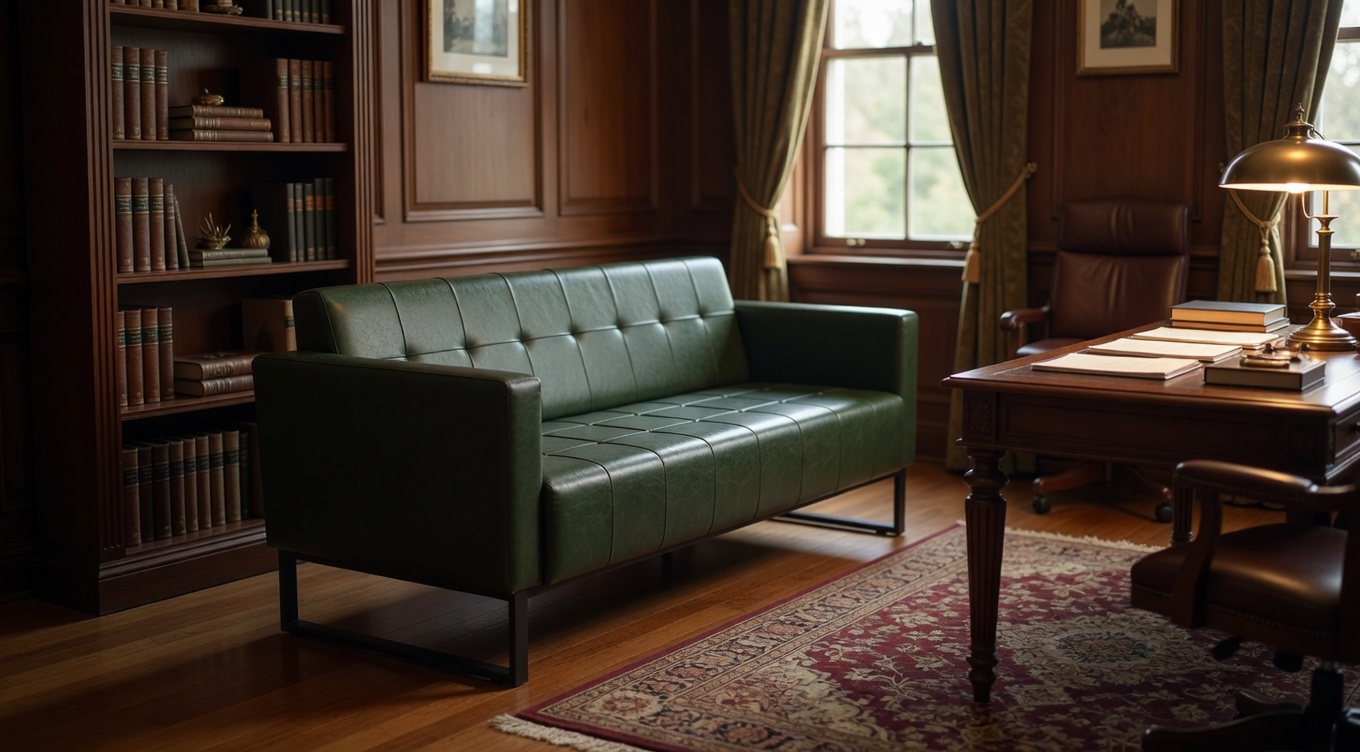Grünes Kunstleder Sofa für 3 Personen mit modernem Metallrahmen