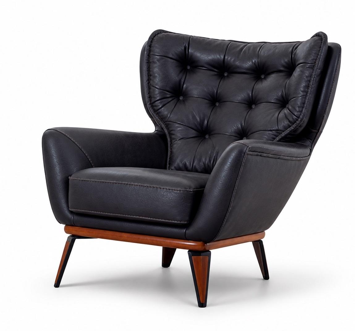 Sessel Modern Leder Komfortabel Bequem Dunkelblau Weiche Rückenlehne