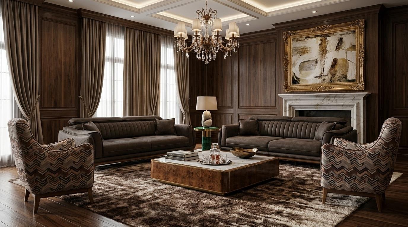 Polstergarnitur 3-Sitzer sofa Leder Braun Modern Kissen Akzent Sessel