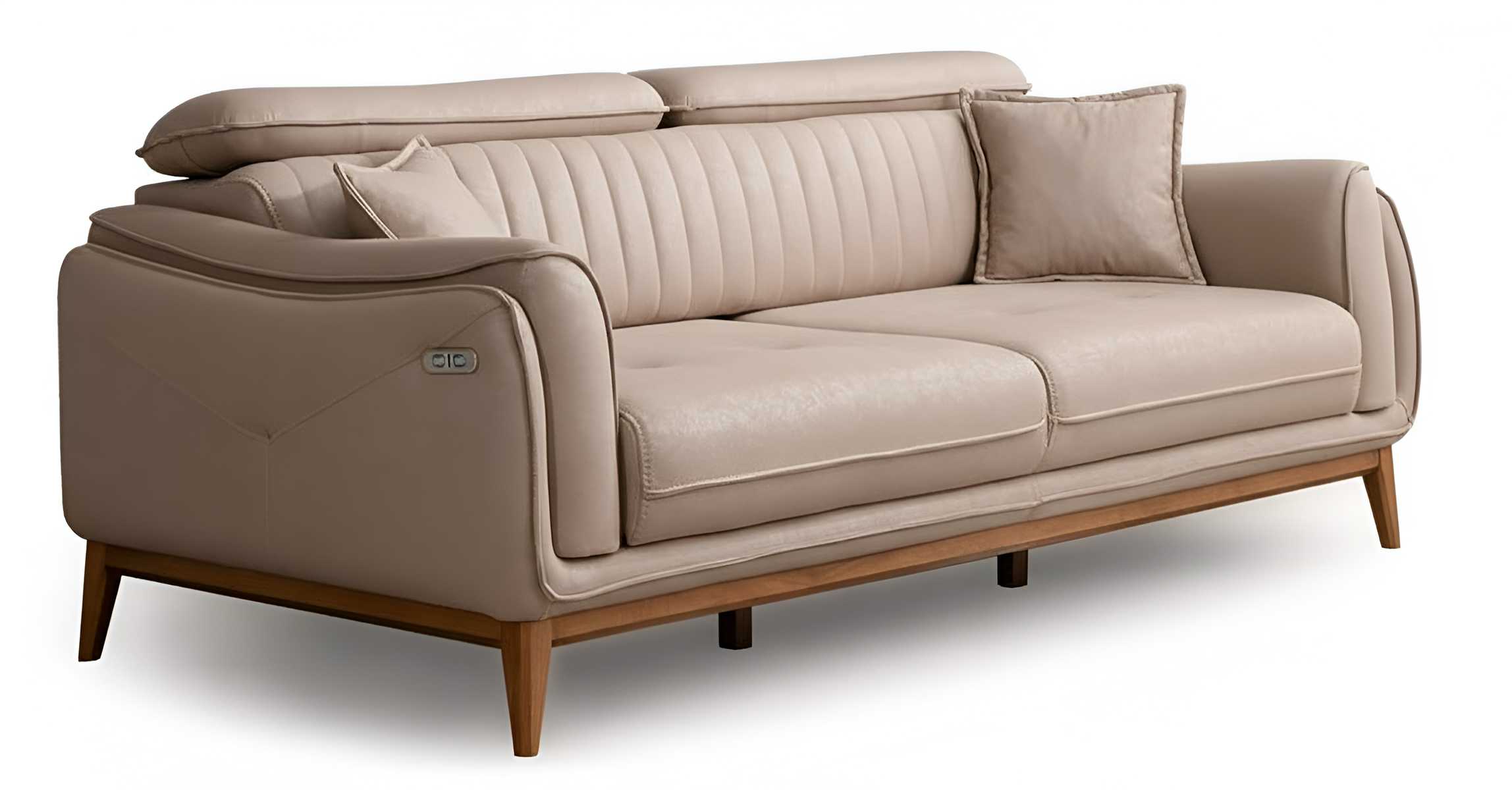 3Sitzer sofa mit Elektroantrieb Leder Beige Kissen Modern Statusbewuss