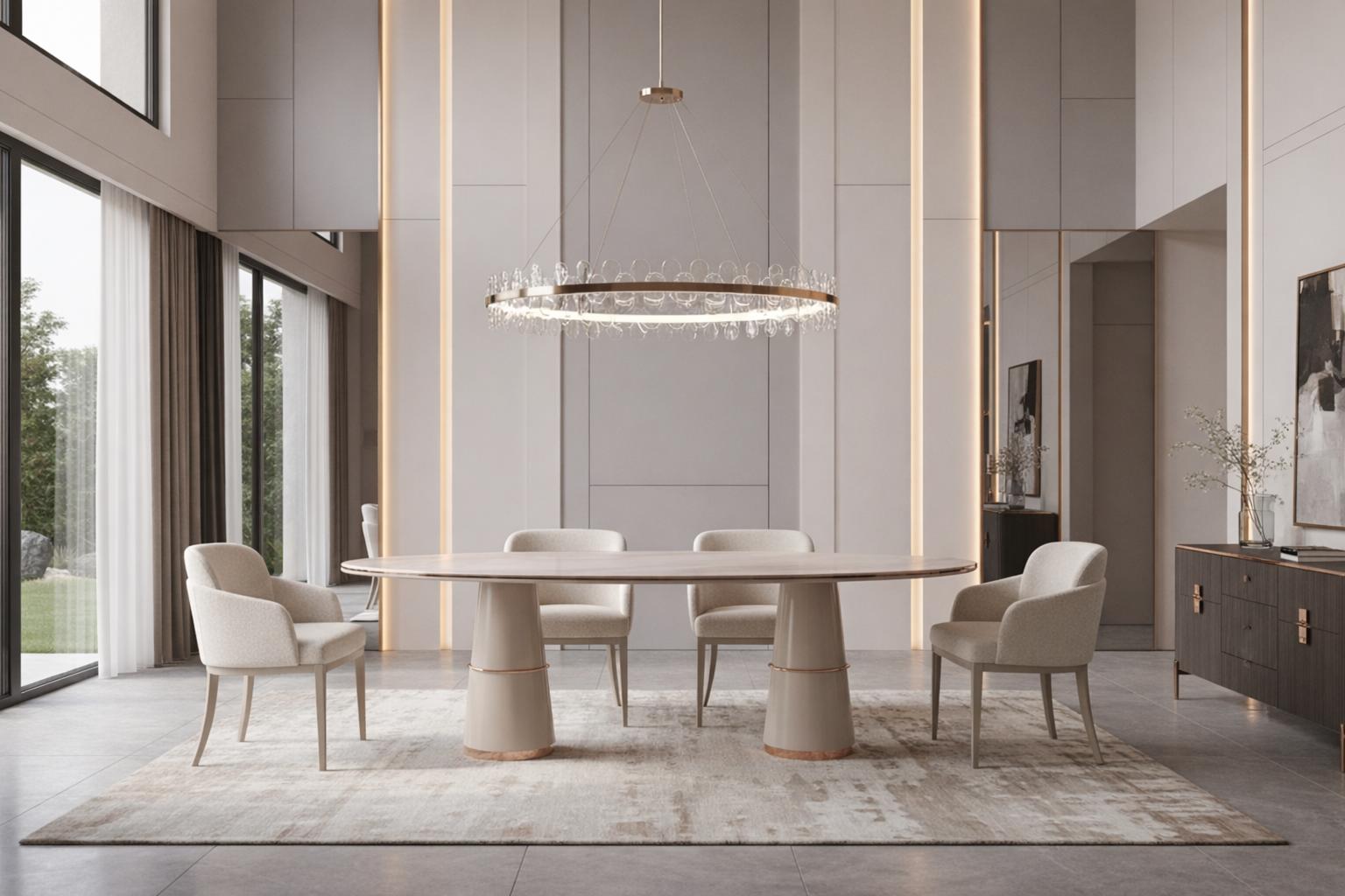 Luxuriöses beigefarbenes Esszimmer-Set großer Esstisch Stühle Esszimmermöbel
