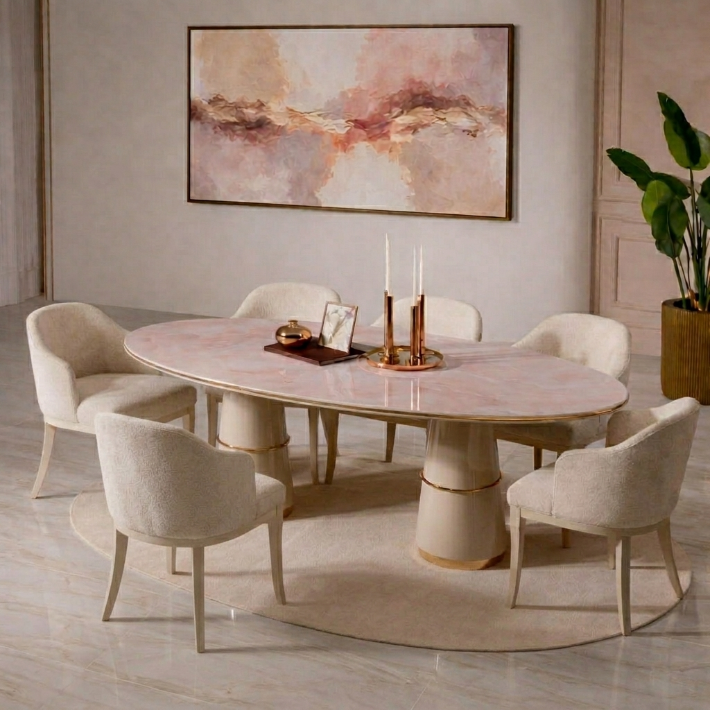 Luxuriöses Esszimmer-Set in Beige großer Esstisch Stühle Esszimmermöbel
