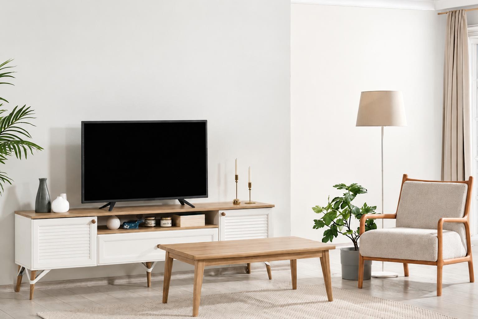 Modernes Set aus TV-Lowboard und Couchtisch im skandinavischen Design