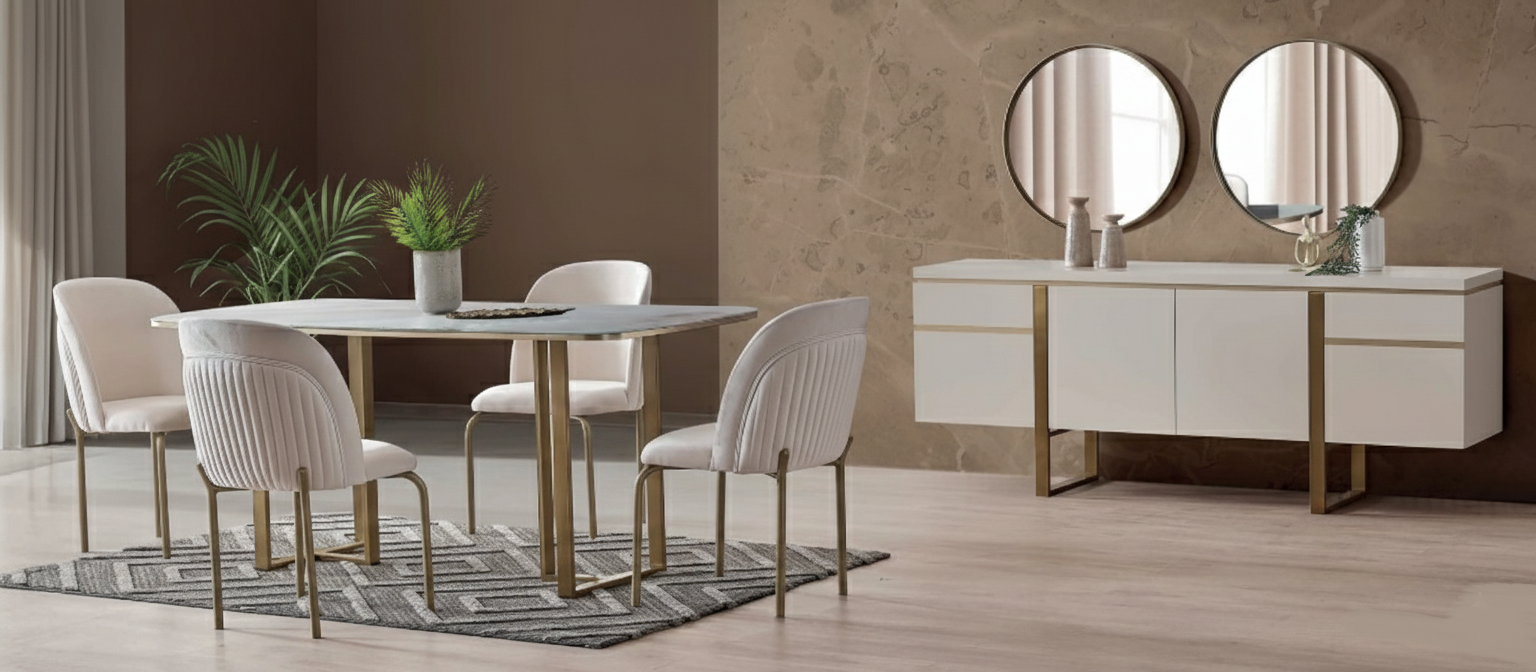 Esszimmer-Set 6-tlg. – Esstisch, 4 Stühle & Sideboard mit Spiegel