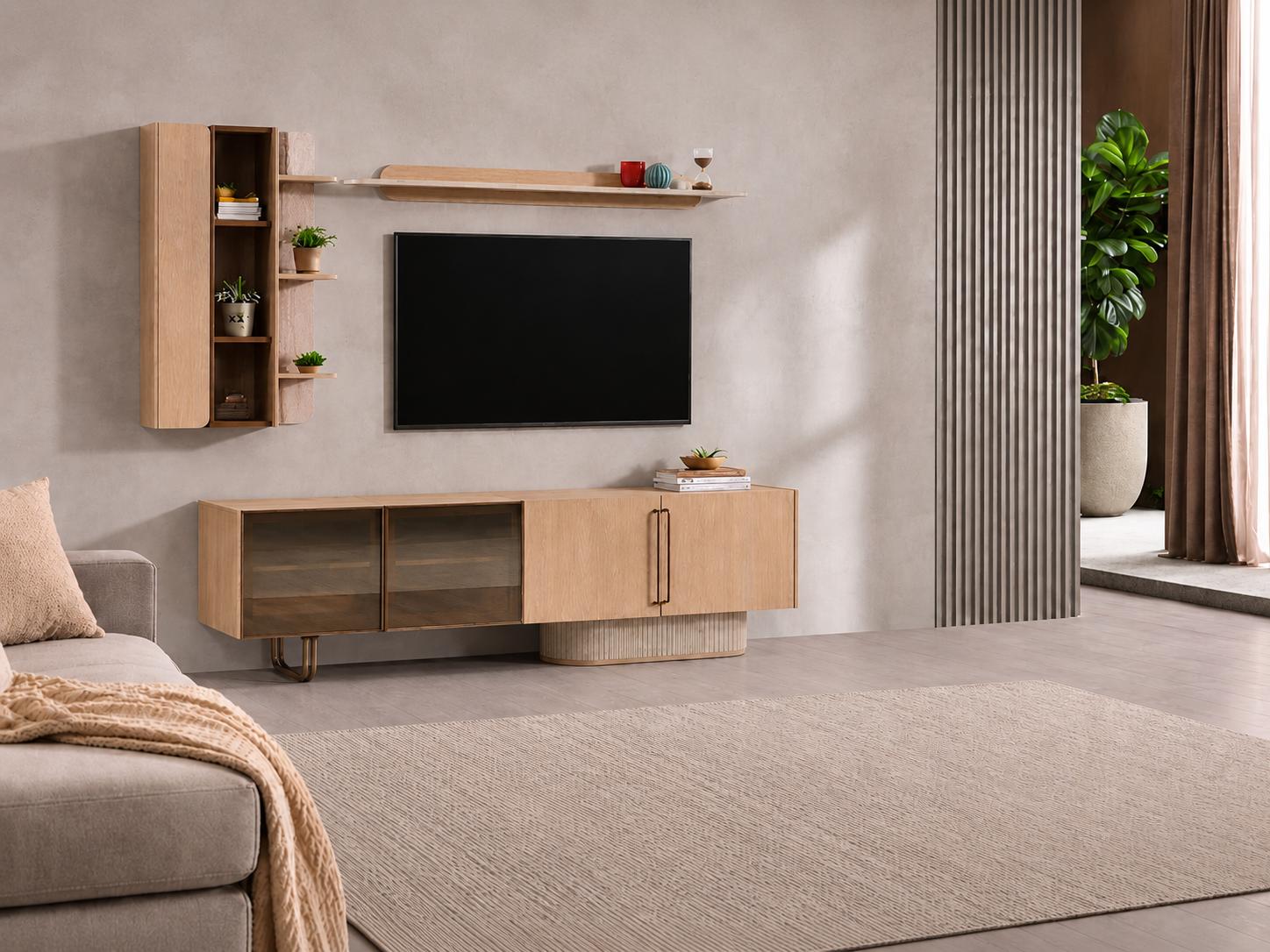 Modernes Wohnzimmer Set mit TV-Lowboard und 2 Wandregalen Design