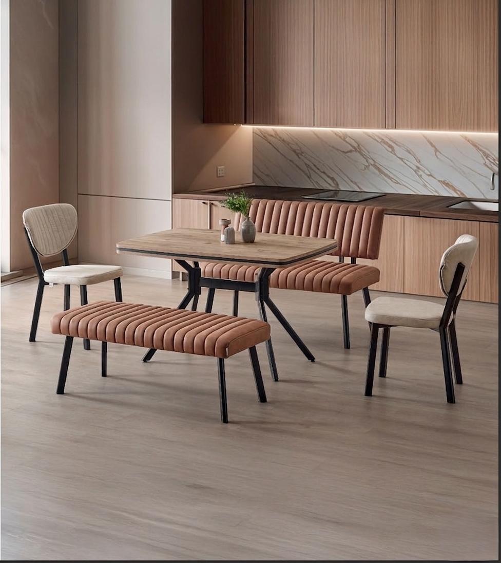 Esszimmer-Set Esstisch Sitzbank Bank 2x Stuhl Braun Bequem Holz