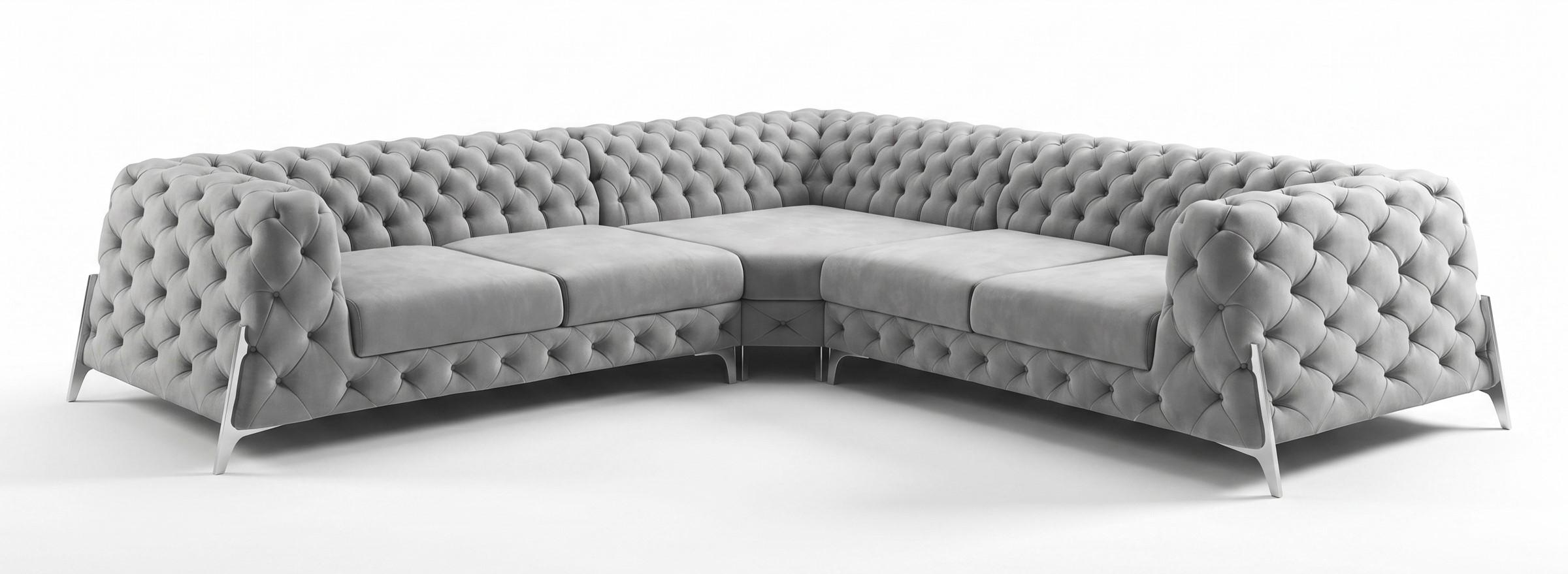 Modernes graues L-förmiges Ecksofa großes Sofa Wohnzimmer Chesterfield