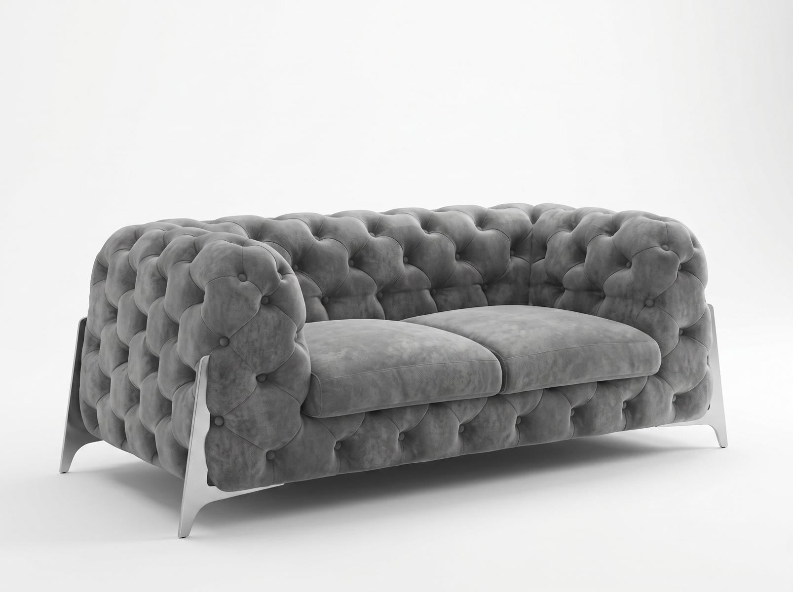 Modernes graues 2-Sitzer-Sofa Weiches Stoffsofa Wohnzimmersofas Chesterfield