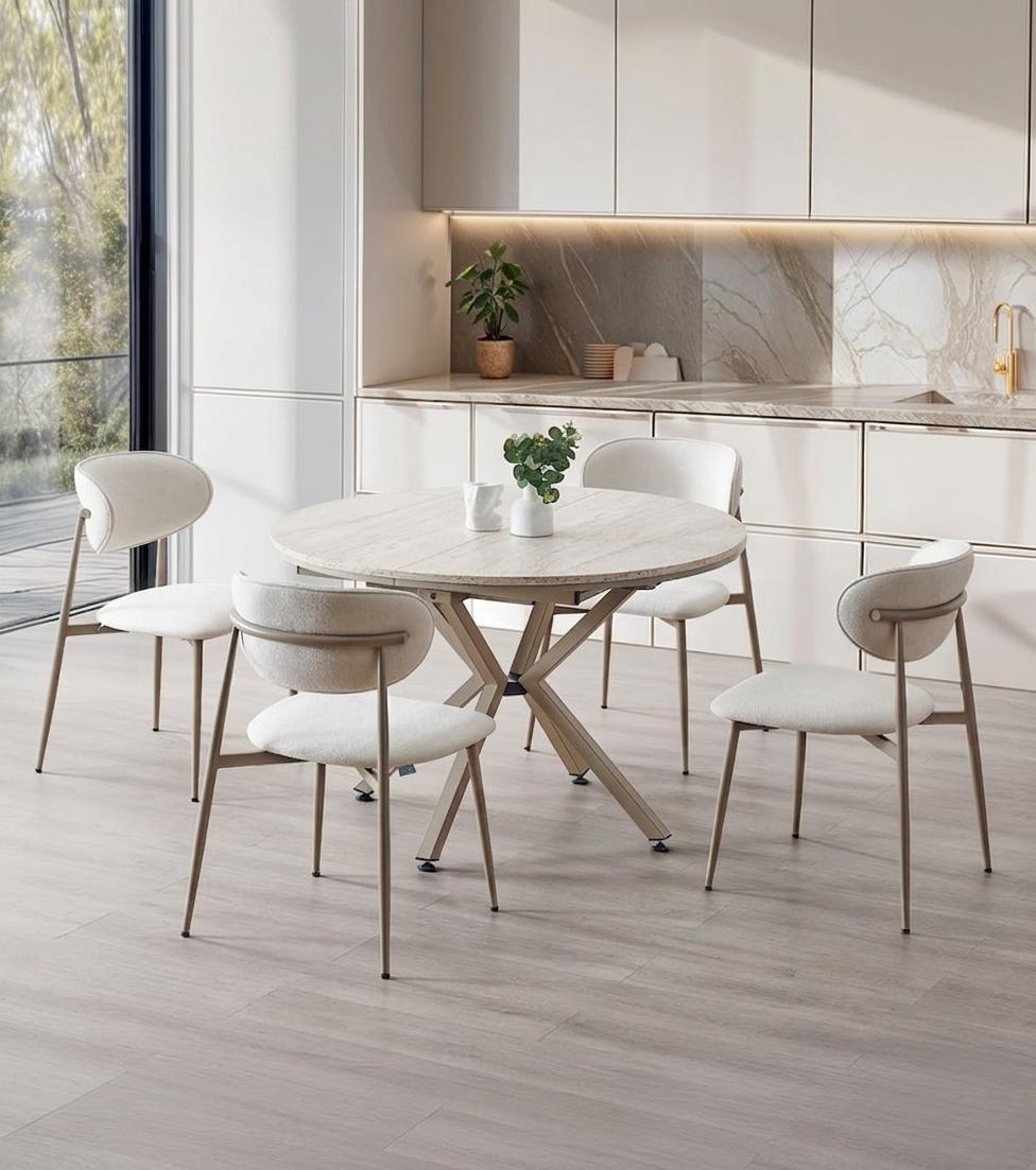 Esszimmer-Set Esstisch 4x Stuhl Marmor Beige Komfortabel Modern