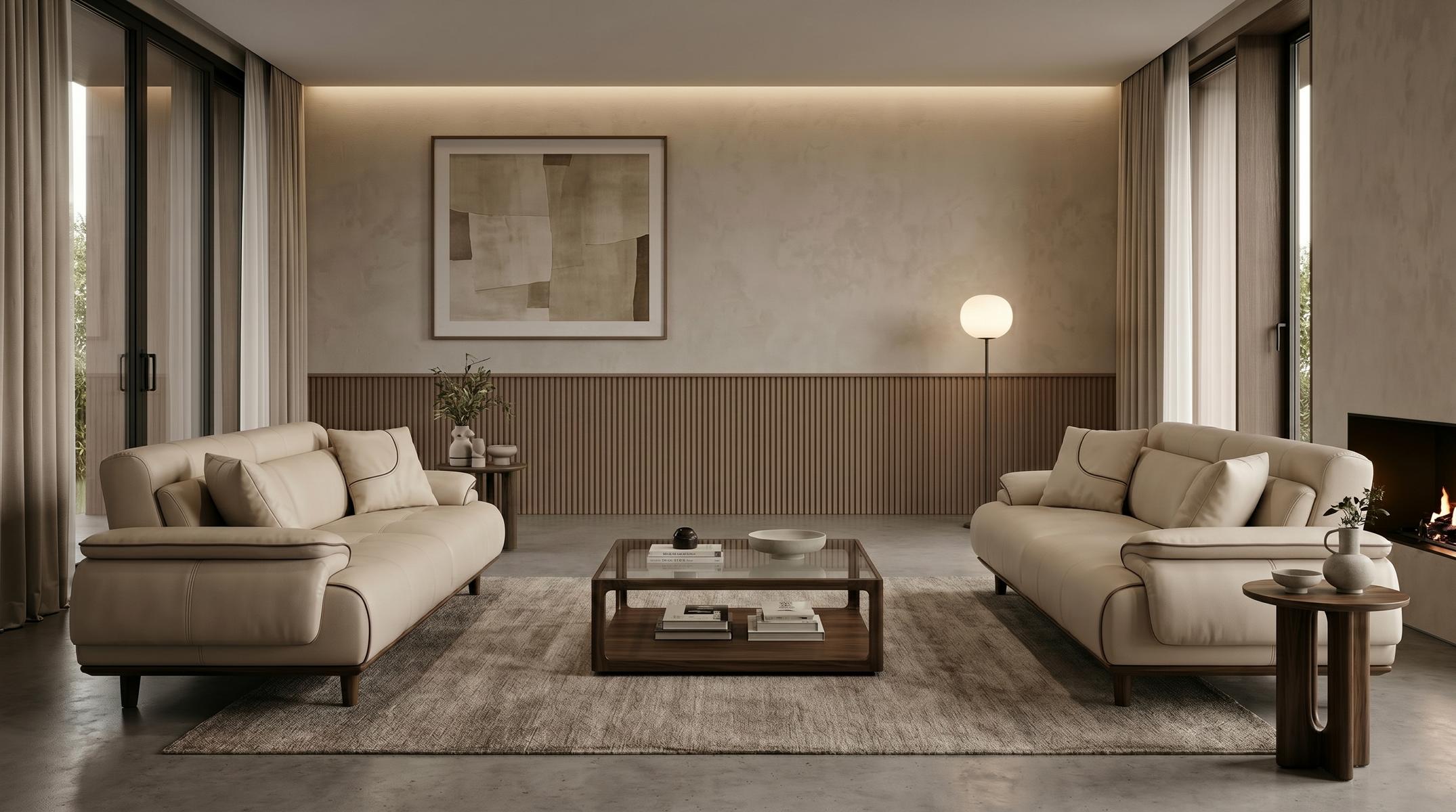 Sofa Set 2x 3-Sitzer Modern Weiß Leder Design Garnitur Polstersofa
