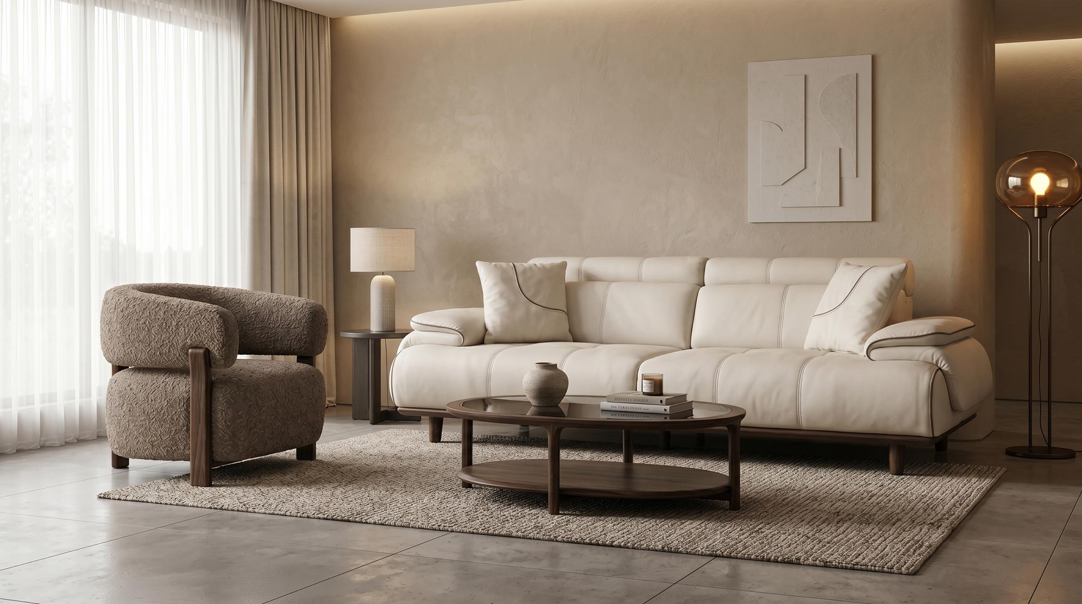 Sofa Set 1x 3 Sitzer 1x Sessel Modern Weiß Leder Design Couch Wohnen