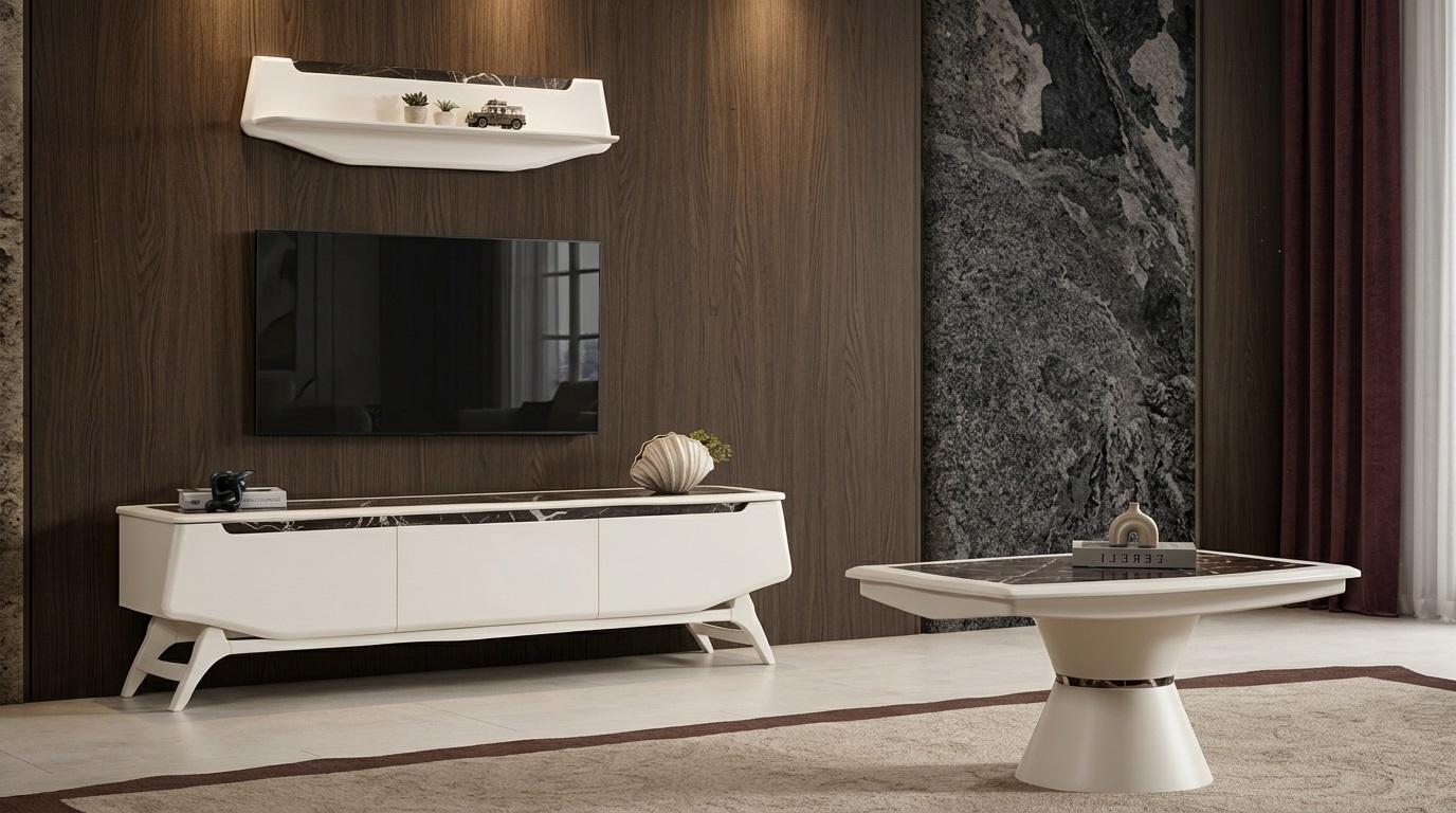 Wohnwand Lowboard Regal Wohnzimmer Stil modern Farbe beige neu