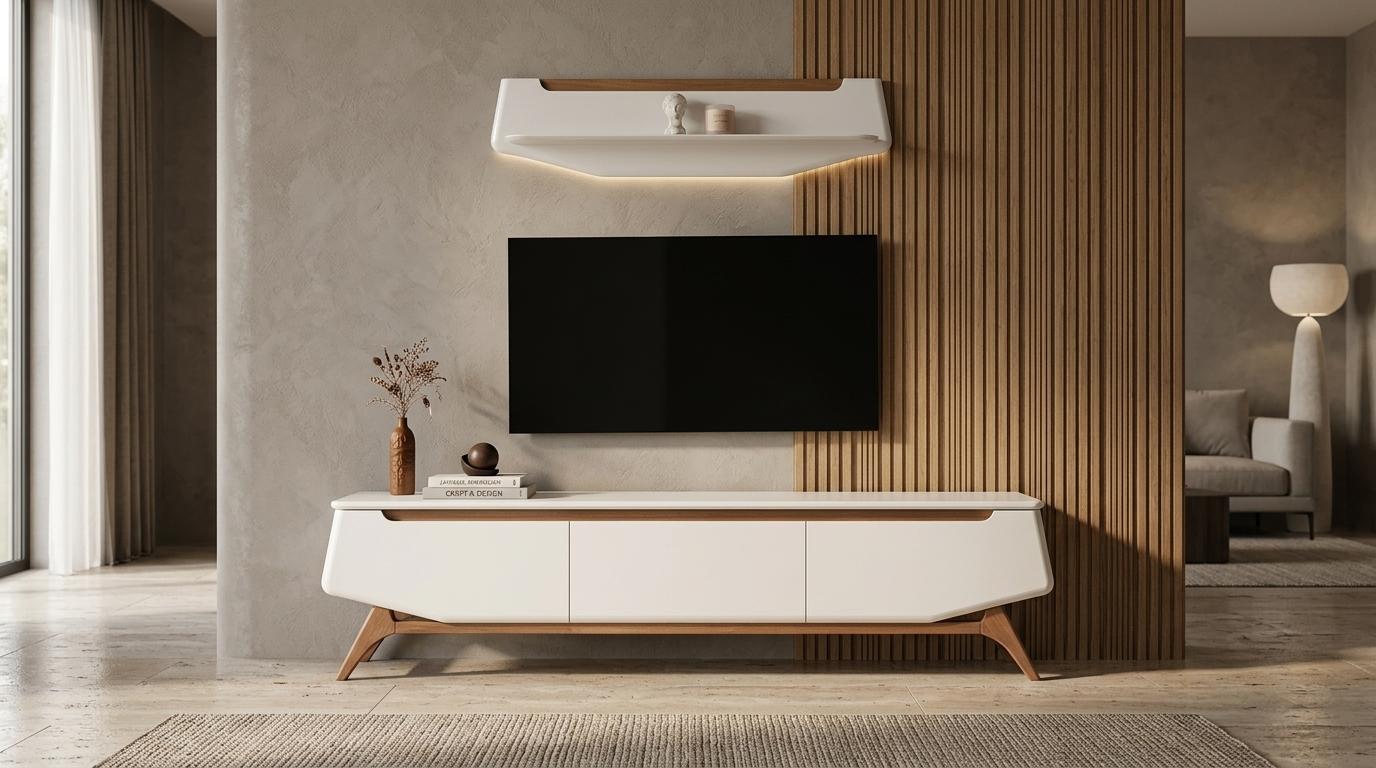 Wohnwand Hängeschrank Wohnzimmer Stil modern Farbe beige neu praktisch