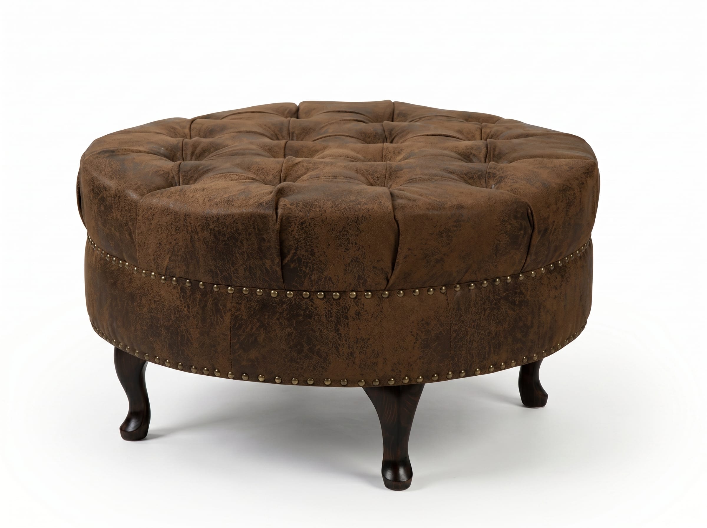 Brauner runder Hocker Weicher Fußhocker Wohnzimmermöbel Chesterfield