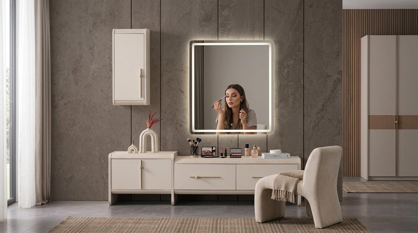 Wohnwand Schränke Einrichtung Wohnzimmer Stil modern beige bequem