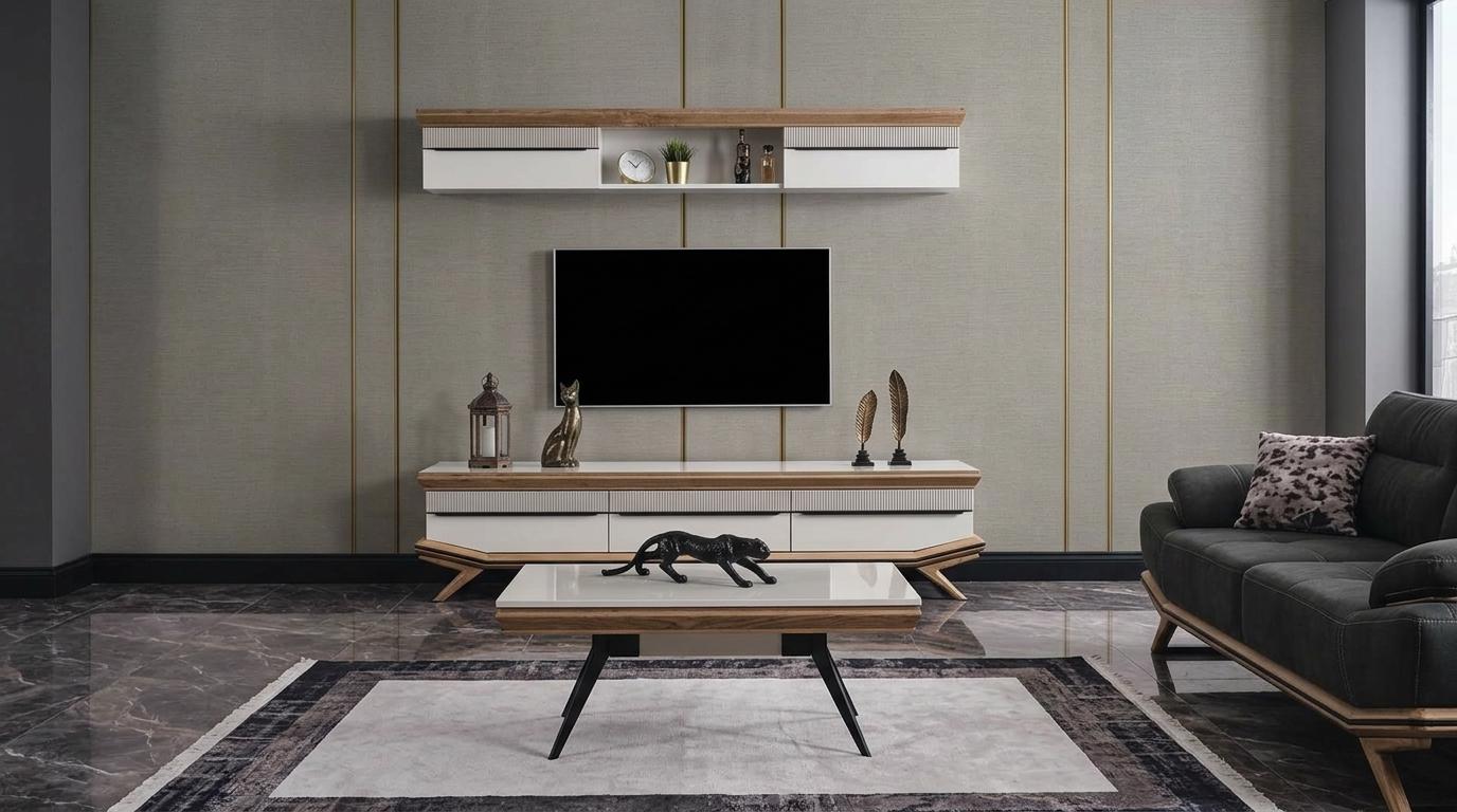 Tisch Wandregal Wohnwand Stil modern Farbe weiß rechteckig