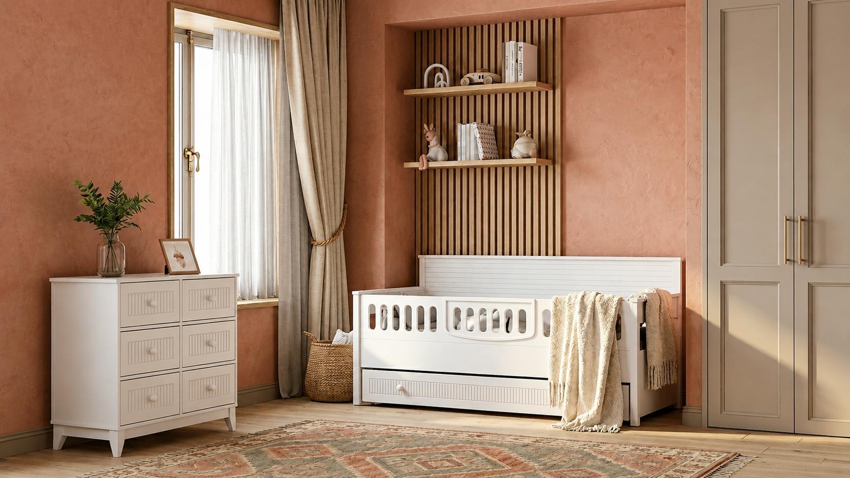 Weißes Kinderzimmer Set mit Kinderbett und praktischer Kommode