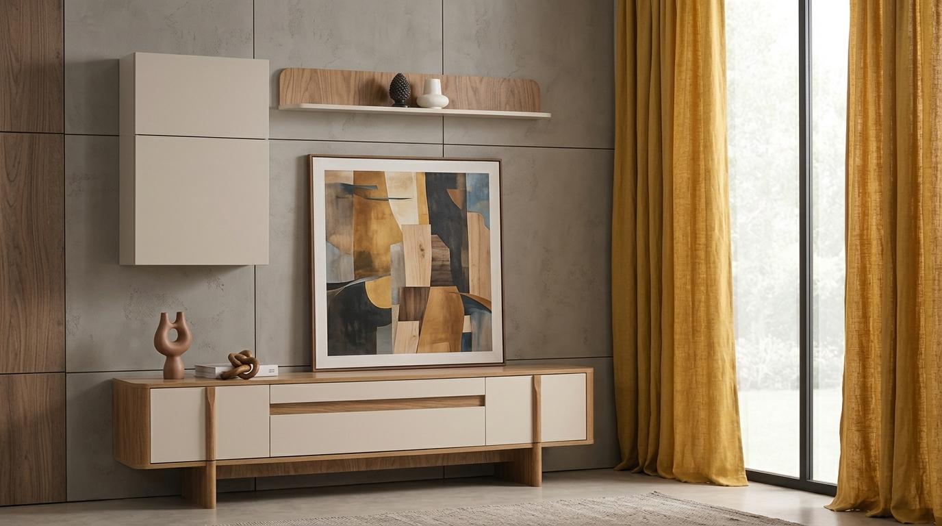 Wohnwand Schrank Sideboard Regal Wohnzimmer Stil modern Farbe braun neu bequem