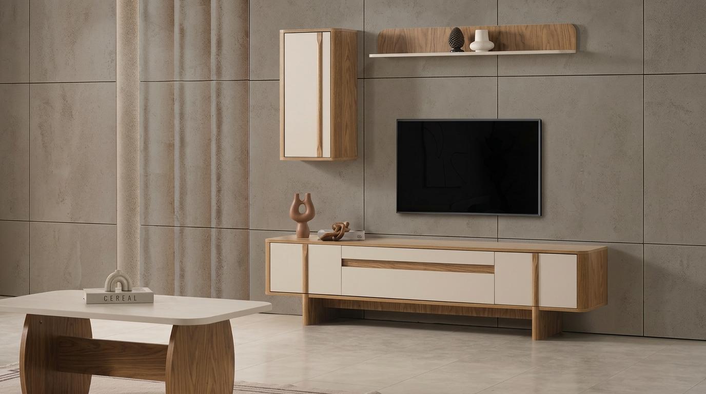 Tisch Wohnwand Block Regal Lowboard Stil modern Farbe braun
