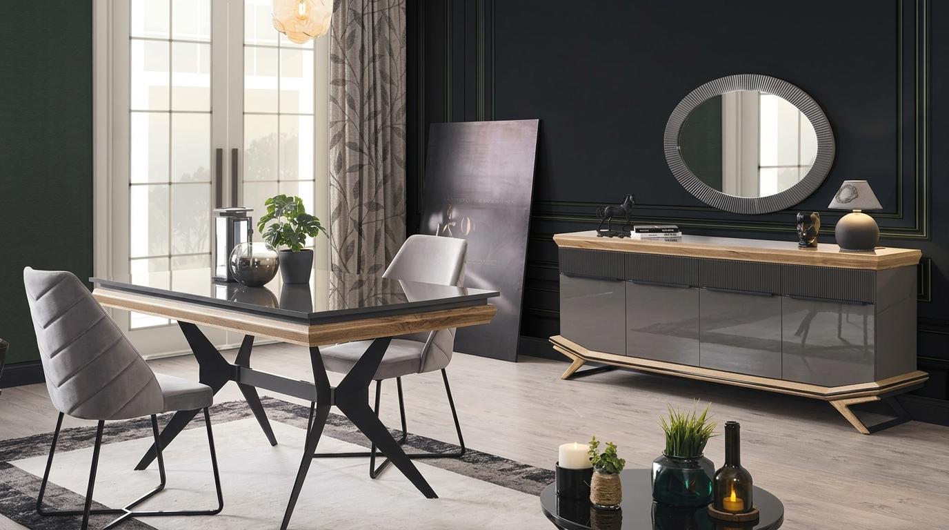 Tisch Konsole Spiegel Wohnzimmer Stil modern Farbe schwarz rechteckig