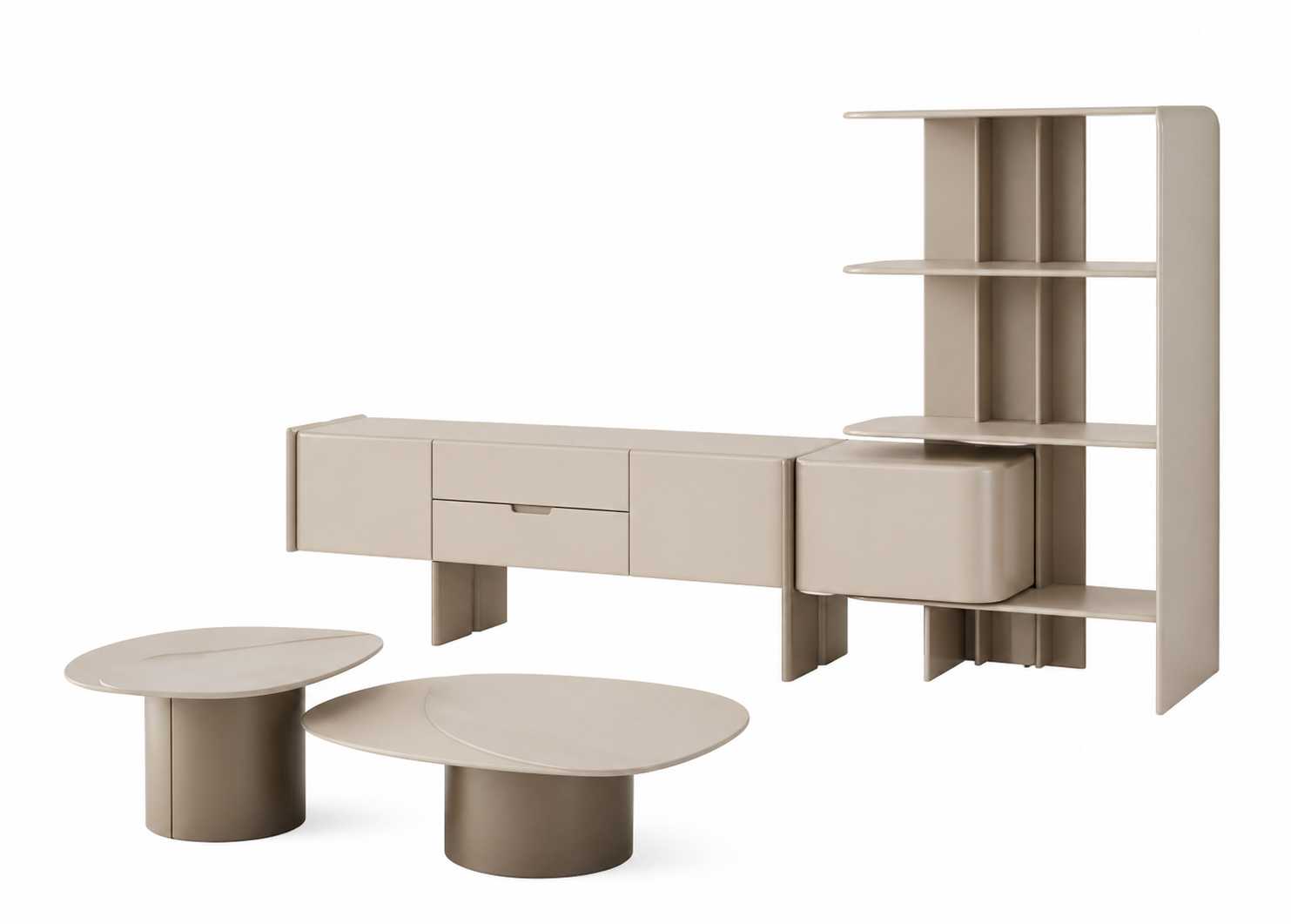 Wohnzimmer Set TV Lowboard mit Bücherregal Moderner Couchtisch Medienmöbel