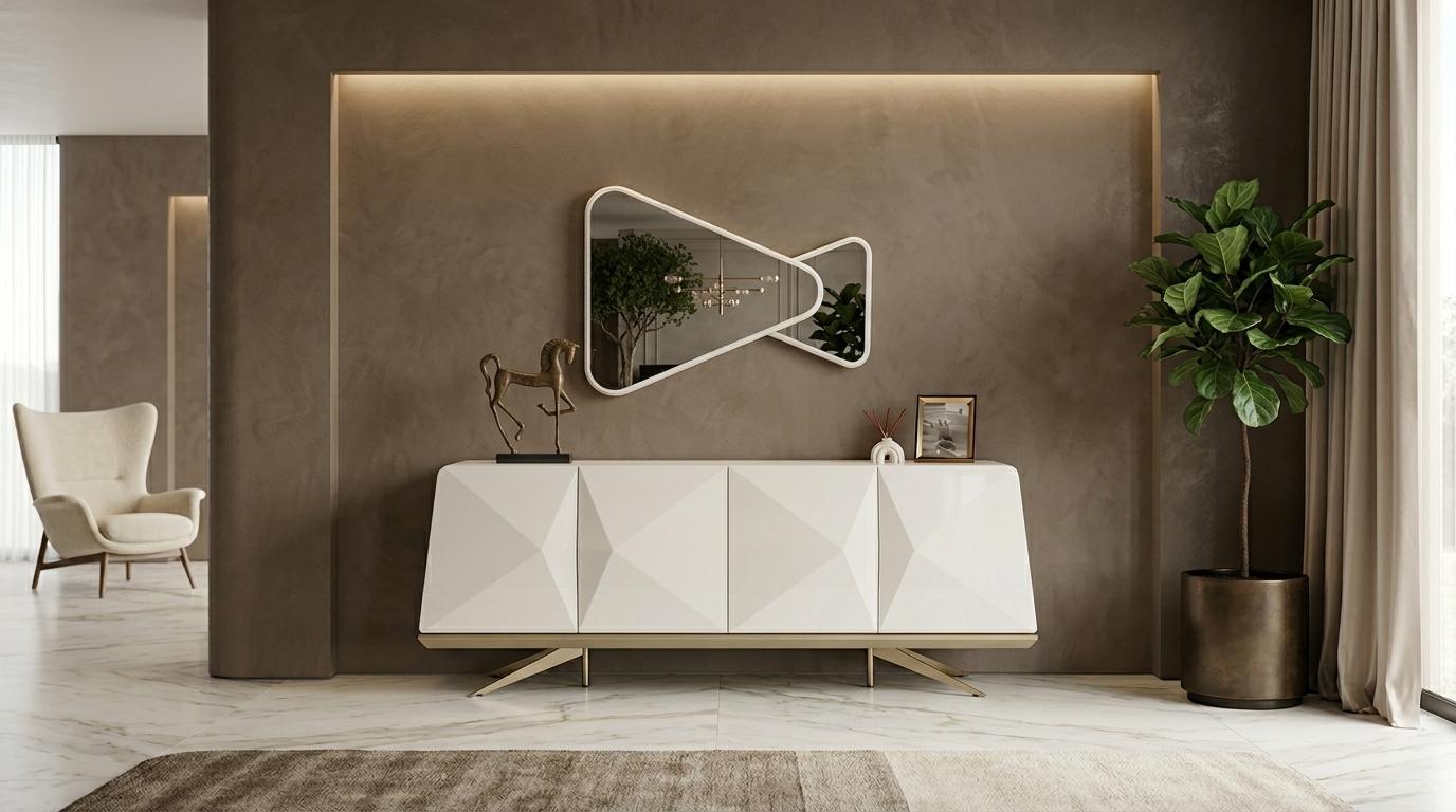 Konsole Spiegel Wohnzimmer Stil modern Farbe weiß neu praktisch bequem